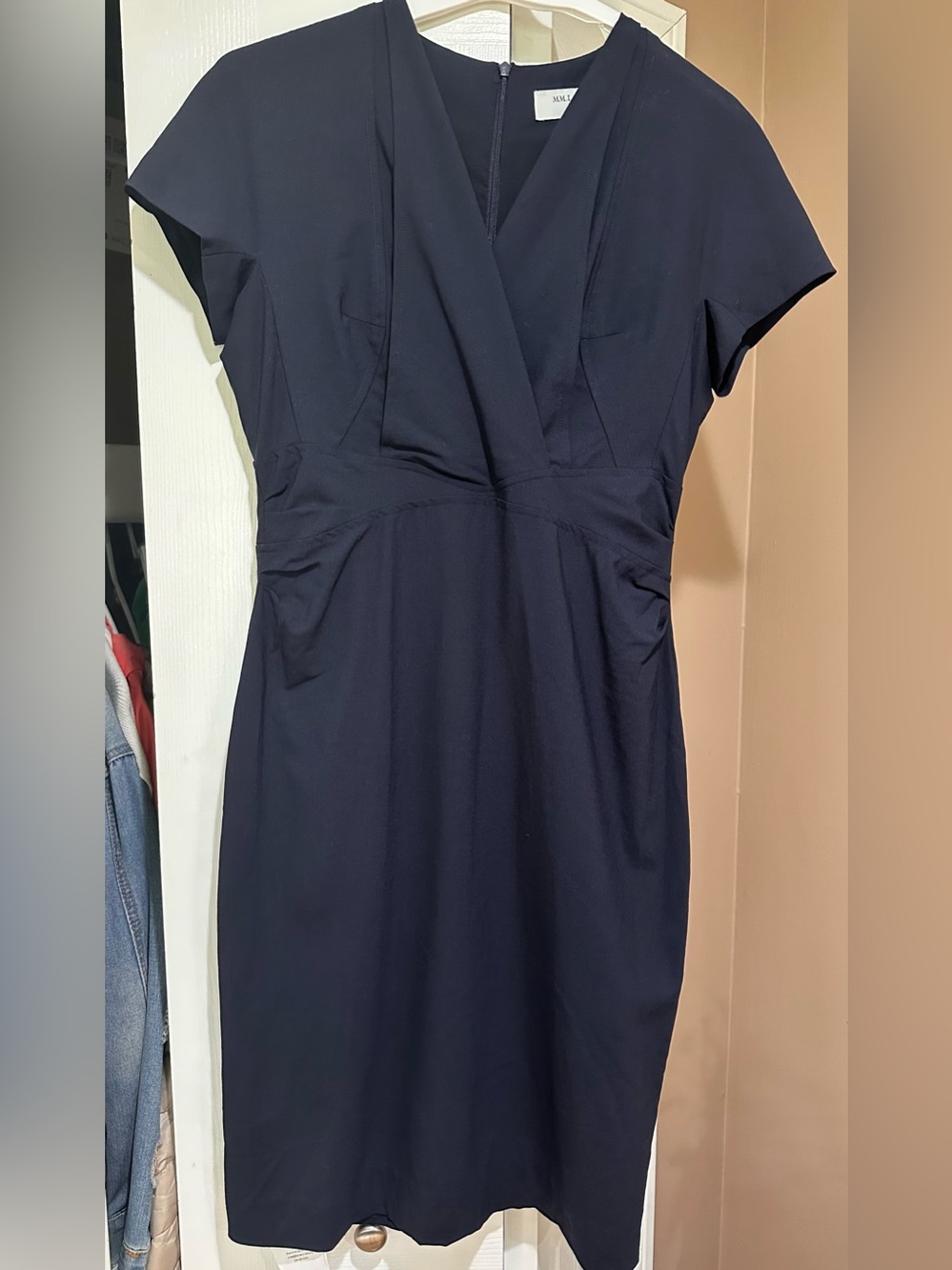 Classic Navy V-Neck Sheath Dress - Women's MM Lafleur